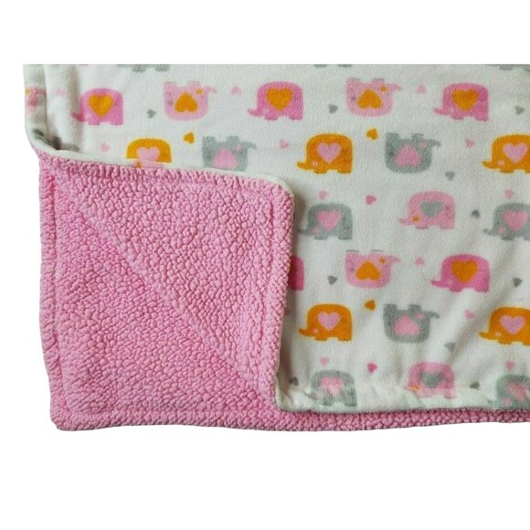 Nuby Baby Blanket Elephants and Hearts White Orange Gray Pink Sherpa 30 x 40 Nur - Picture 1 of 9